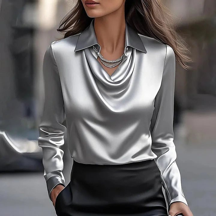 Carmina | blouse élégante en satin à col drapé