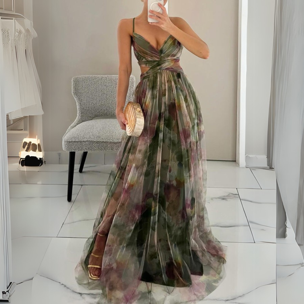 Eléna | Robe Longue Élégante à Imprimé Floral