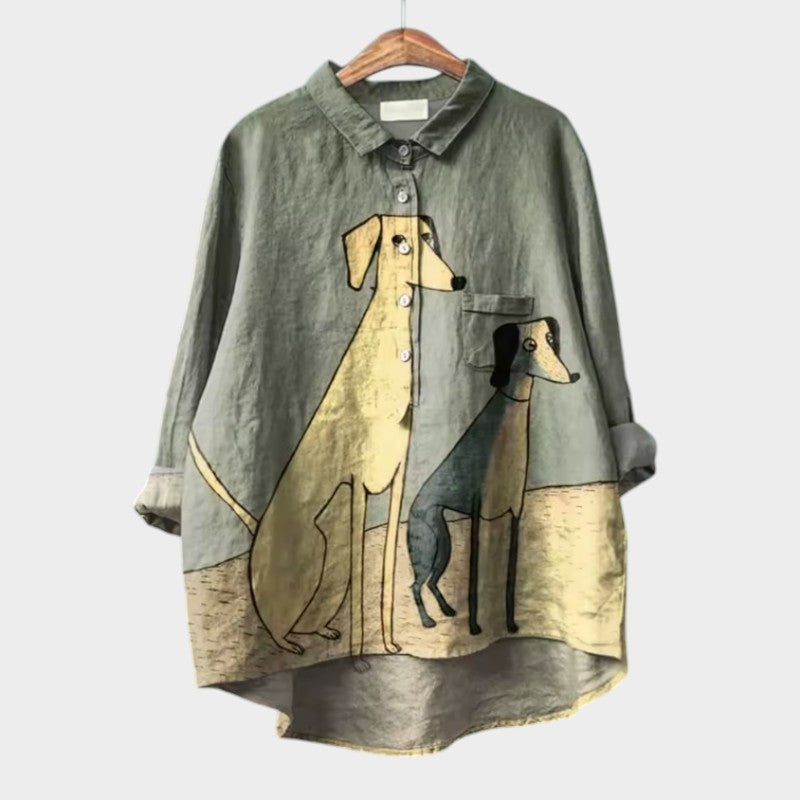 Palmira | Chemise Oversize Motif Chien – Confort Décontracté au Quotidien