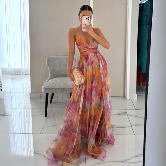 Eléna | Robe Longue Élégante à Imprimé Floral